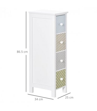 HOMCOM Drawer Cabinet, 4 Drawer Storage Organizer Unit Bathroom Bedroom