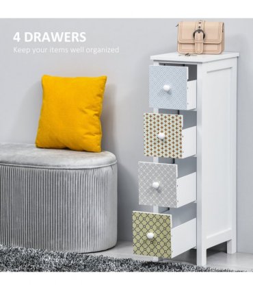 HOMCOM Drawer Cabinet, 4 Drawer Storage Organizer Unit Bathroom Bedroom