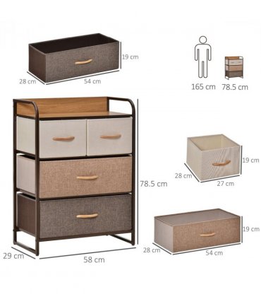 Fabric Chest of Drawers Multi-colored 78.5H x 58W x 29Dcm Solid Metal Frame