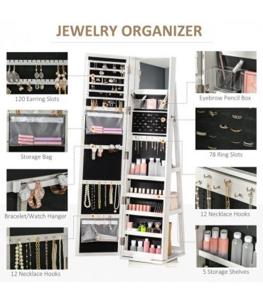 Jewelry Cabinet Full Length Mirror 360??? Swivel Lockable Organizer