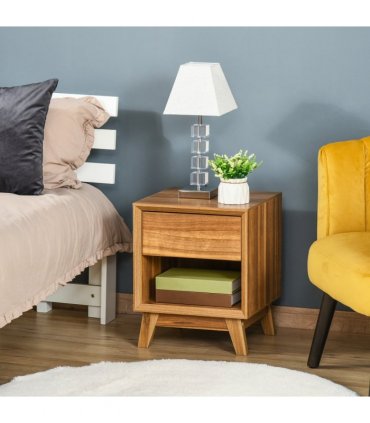 Bedside Table MDF Walnut brown 50H x 40W x 40Dcm Night Stand Drawer Shelf