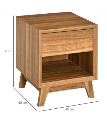 Bedside Table MDF Walnut brown 50H x 40W x 40Dcm Night Stand Drawer Shelf