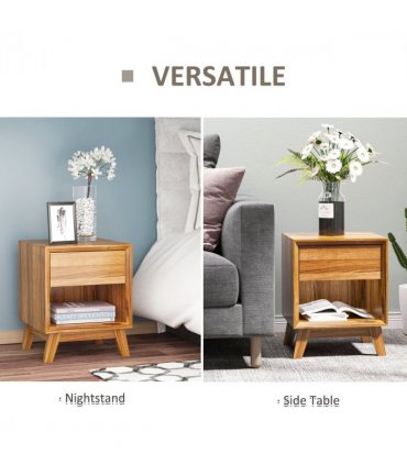 Bedside Table MDF Walnut brown 50H x 40W x 40Dcm Night Stand Drawer Shelf