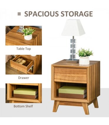 Bedside Table MDF Walnut brown 50H x 40W x 40Dcm Night Stand Drawer Shelf