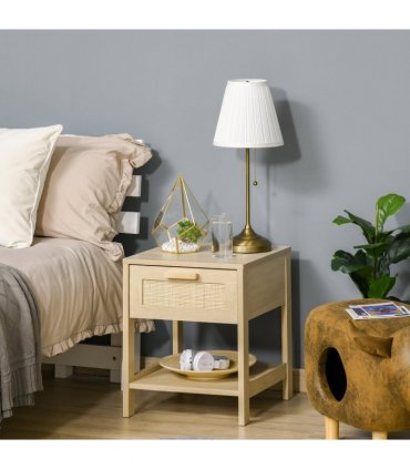 Nature  Wood 48H x 40W x 40Dcm Bedside Table Drawer Storage Shelf