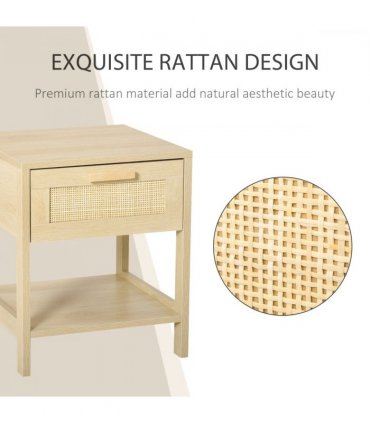 Nature  Wood 48H x 40W x 40Dcm Bedside Table Drawer Storage Shelf