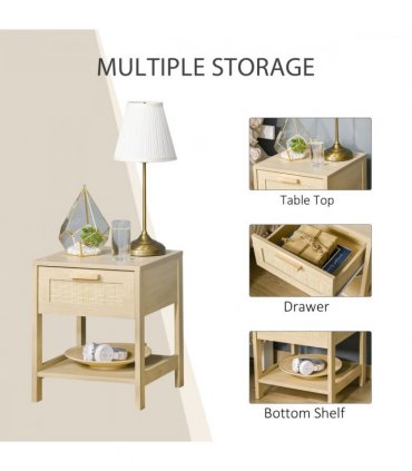 Nature  Wood 48H x 40W x 40Dcm Bedside Table Drawer Storage Shelf