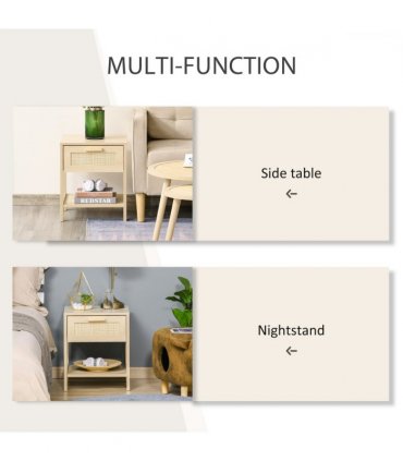Nature  Wood 48H x 40W x 40Dcm Bedside Table Drawer Storage Shelf