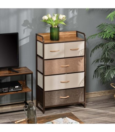 HOMCOM Closet Dresser, Dresser Tower With 5 Linen Fabric Drawers Steel Frame