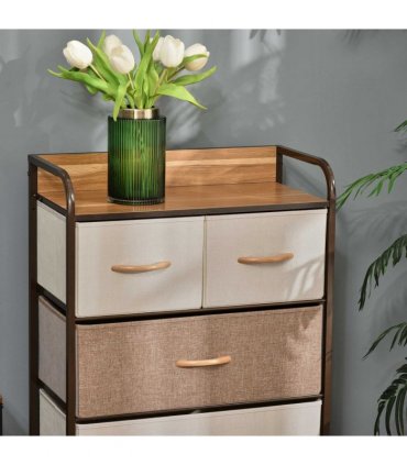 HOMCOM Closet Dresser, Dresser Tower With 5 Linen Fabric Drawers Steel Frame