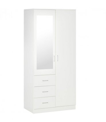 2-Door Wardrobe w/ Adjustable Shelf 3 Drawers for Bedroom, 180cm, White