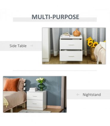 Bedside Table w/ 2 Drawers, Nightstand, Side Storage Cabinet Unit