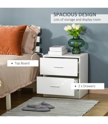 Bedside Table w/ 2 Drawers, Nightstand, Side Storage Cabinet Unit