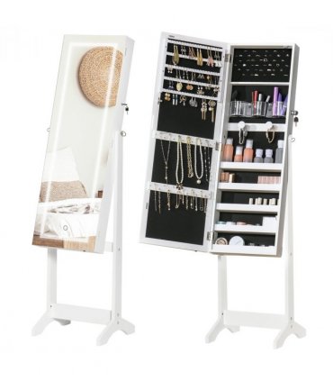 Mirrored Jewellery Cabinet  LED Light Lockable Jewellery Armoire White