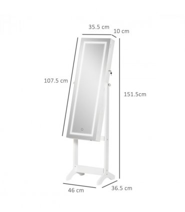 Mirrored Jewellery Cabinet  LED Light Lockable Jewellery Armoire White