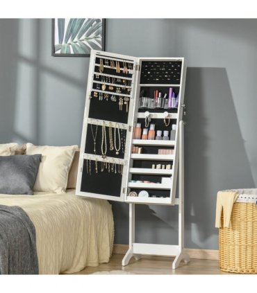 Mirrored Jewellery Cabinet  LED Light Lockable Jewellery Armoire White