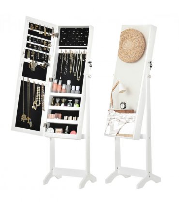 Jewellery Armoire Mirrored Cabinet Lockable White 151.5H x 46W x 36.5Dcm
