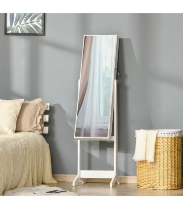 Jewellery Armoire Mirrored Cabinet Lockable White 151.5H x 46W x 36.5Dcm