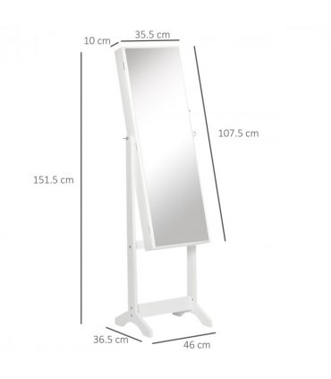 Jewellery Armoire Mirrored Cabinet Lockable White 151.5H x 46W x 36.5Dcm