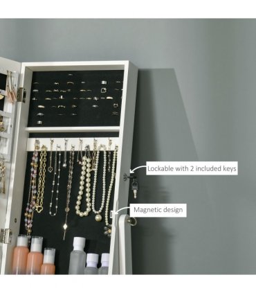 Jewellery Armoire Mirrored Cabinet Lockable White 151.5H x 46W x 36.5Dcm