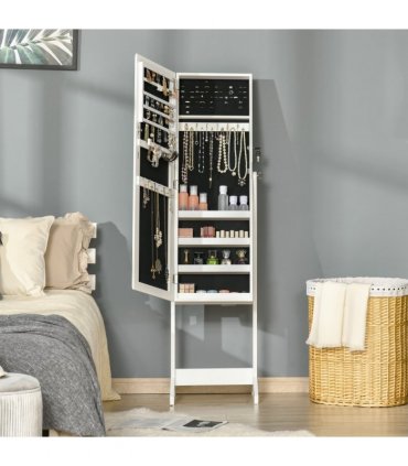Jewellery Armoire Mirrored Cabinet Lockable White 151.5H x 46W x 36.5Dcm