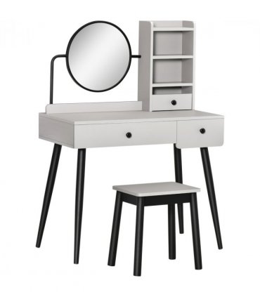 Dressing Table Set with 3 Drawers, Storage shelves and Stool, Grey