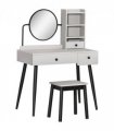 Dressing Table Set with 3 Drawers, Storage shelves and Stool, Grey