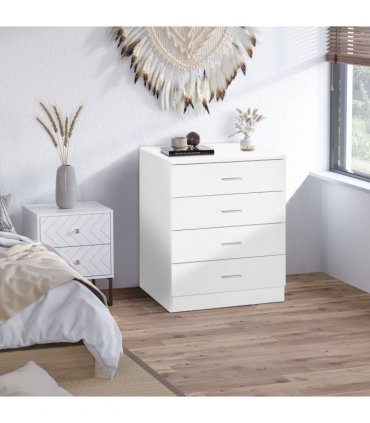 Storage Cabinet Vertical Drawer Chest of 4 w/ Metal Rails Anti-Tip