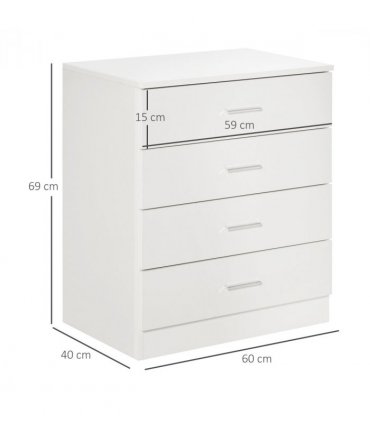 Storage Cabinet Vertical Drawer Chest of 4 w/ Metal Rails Anti-Tip