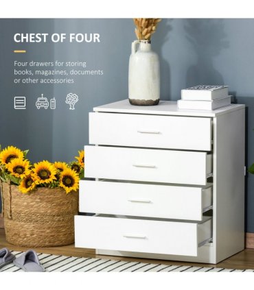 Storage Cabinet Vertical Drawer Chest of 4 w/ Metal Rails Anti-Tip