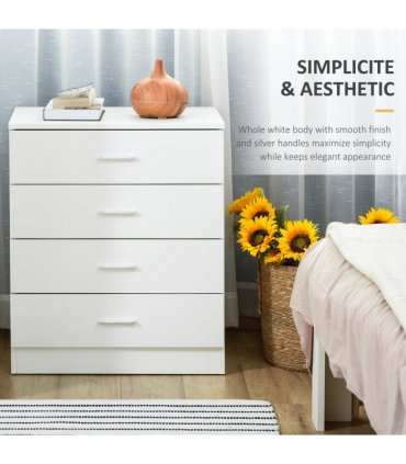Storage Cabinet Vertical Drawer Chest of 4 w/ Metal Rails Anti-Tip
