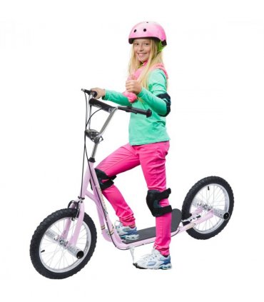 Teen Scooter Children Stunt Scooter 16" Tyres Adjustable Height, Pink