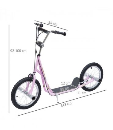 Teen Scooter Children Stunt Scooter 16" Tyres Adjustable Height, Pink