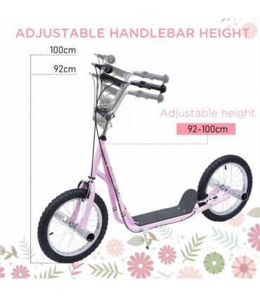 Teen Scooter Children Stunt Scooter 16" Tyres Adjustable Height, Pink