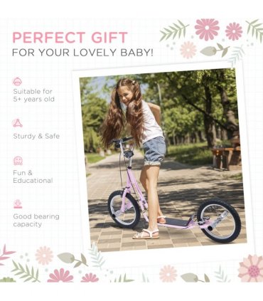 Teen Scooter Children Stunt Scooter 16" Tyres Adjustable Height, Pink