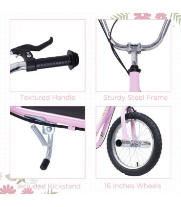 Teen Scooter Children Stunt Scooter 16" Tyres Adjustable Height, Pink