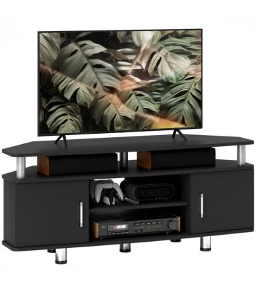 TV Unit Cabinet Black 80L x 34W x 130H cm with Storage Shelves and Cupboard
