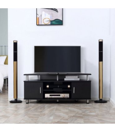 TV Unit Cabinet Black 80L x 34W x 130H cm with Storage Shelves and Cupboard
