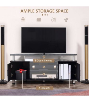 TV Unit Cabinet Black 80L x 34W x 130H cm with Storage Shelves and Cupboard