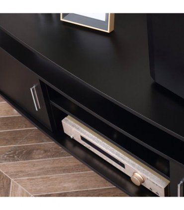 TV Unit Cabinet Black 80L x 34W x 130H cm with Storage Shelves and Cupboard