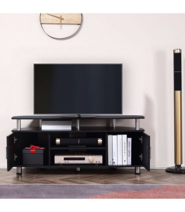 TV Unit Cabinet Black 80L x 34W x 130H cm with Storage Shelves and Cupboard