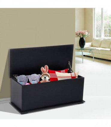 HOMCOM Ottoman Storage Box Chest Cabinet Keepsake With Lid Chipboard Black