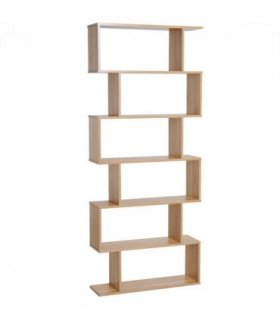 Shelf Storage Unit 6-Tier Wooden Modern S-Shaped Oak Colour 80L x 23W x 192Hcm