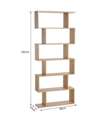 Shelf Storage Unit 6-Tier Wooden Modern S-Shaped Oak Colour 80L x 23W x 192Hcm