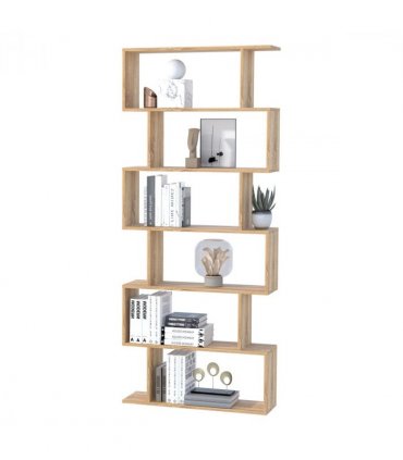 Shelf Storage Unit 6-Tier Wooden Modern S-Shaped Oak Colour 80L x 23W x 192Hcm