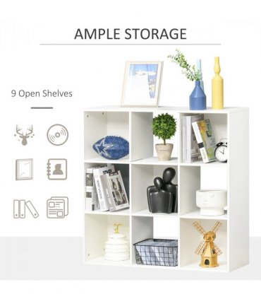 9 Cube Storage Cabinet Bookcase Bookshelf White 91.5L x 29.5W x 91.5H cm