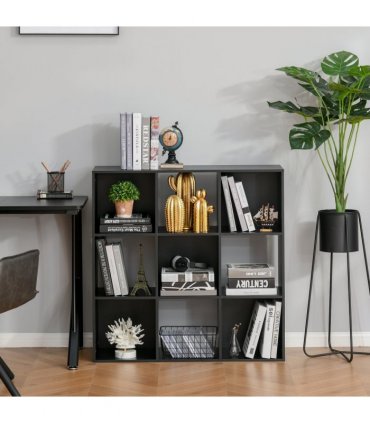 Bookcase 9 Cube Storage Cabinet Bookshelf Black 91.5L x 29.5W x 91.5H cm