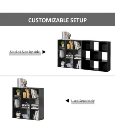 Bookcase 9 Cube Storage Cabinet Bookshelf Black 91.5L x 29.5W x 91.5H cm