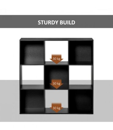 Bookcase 9 Cube Storage Cabinet Bookshelf Black 91.5L x 29.5W x 91.5H cm