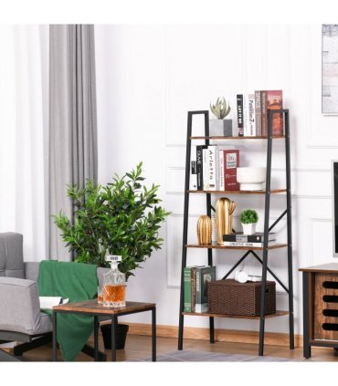 4-Tier Minimalistic Ladder Shelf Unit Steel Frame Home Display Storage